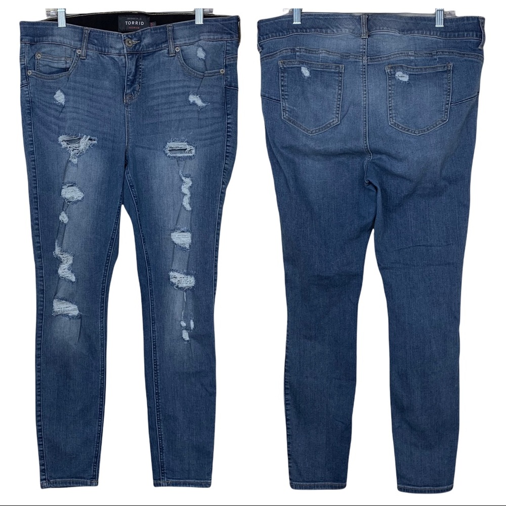 Torrid Premium Bombshell Skinny Distressed Ankle Stretchy Jeans Size 16 Regular